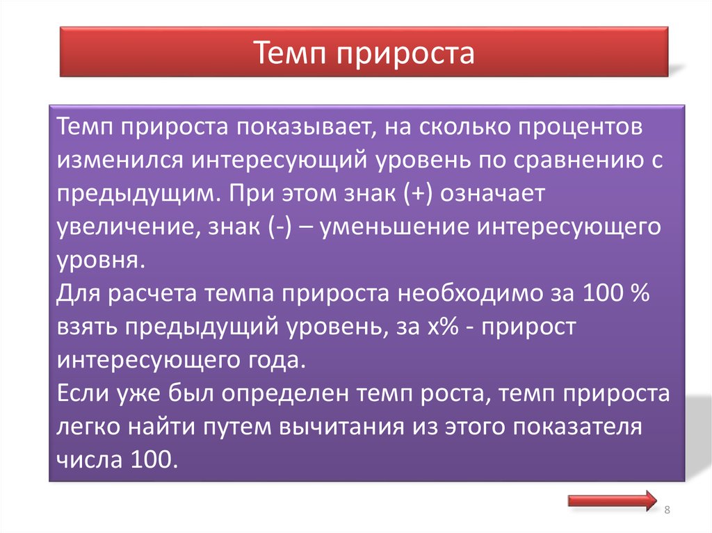 Повышение темпа. Анализ динамических рядов. Темп прироста демонстрирует.