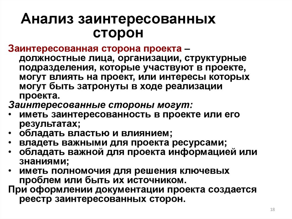 Лица или организации чьи интересы могут быть затронуты в ходе реализации проекта