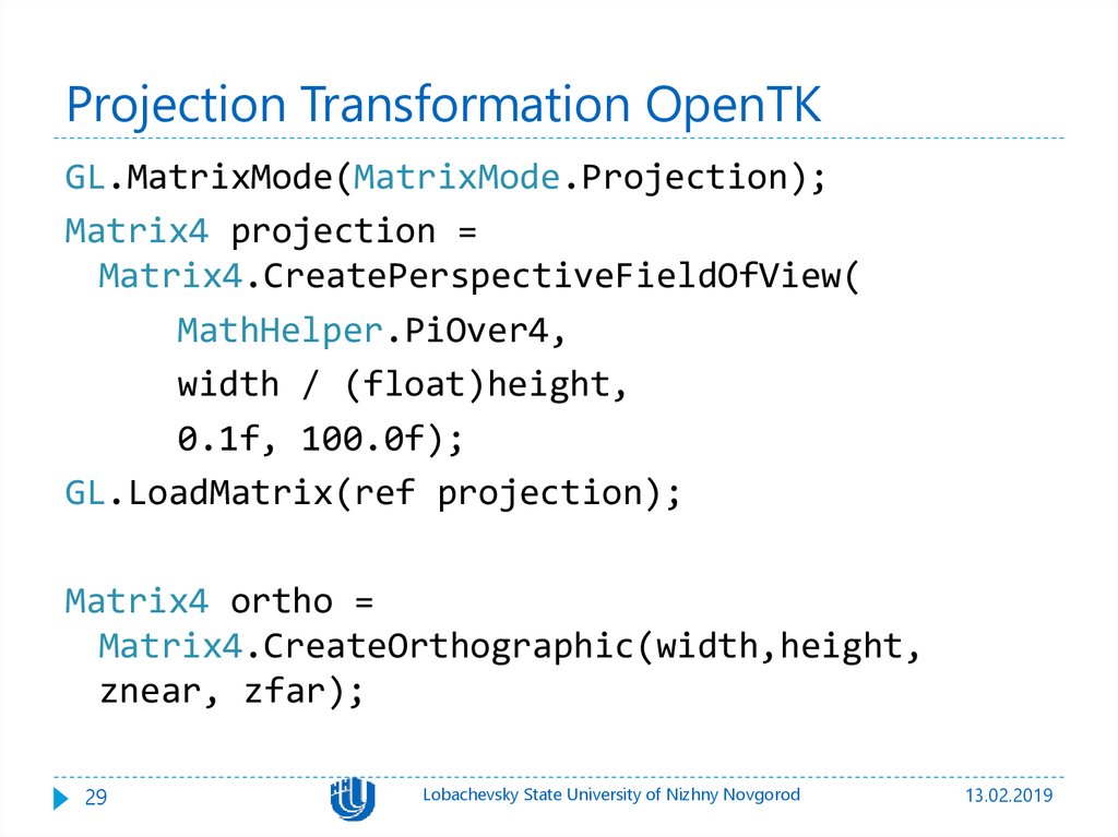 Projection Transformation OpenTK