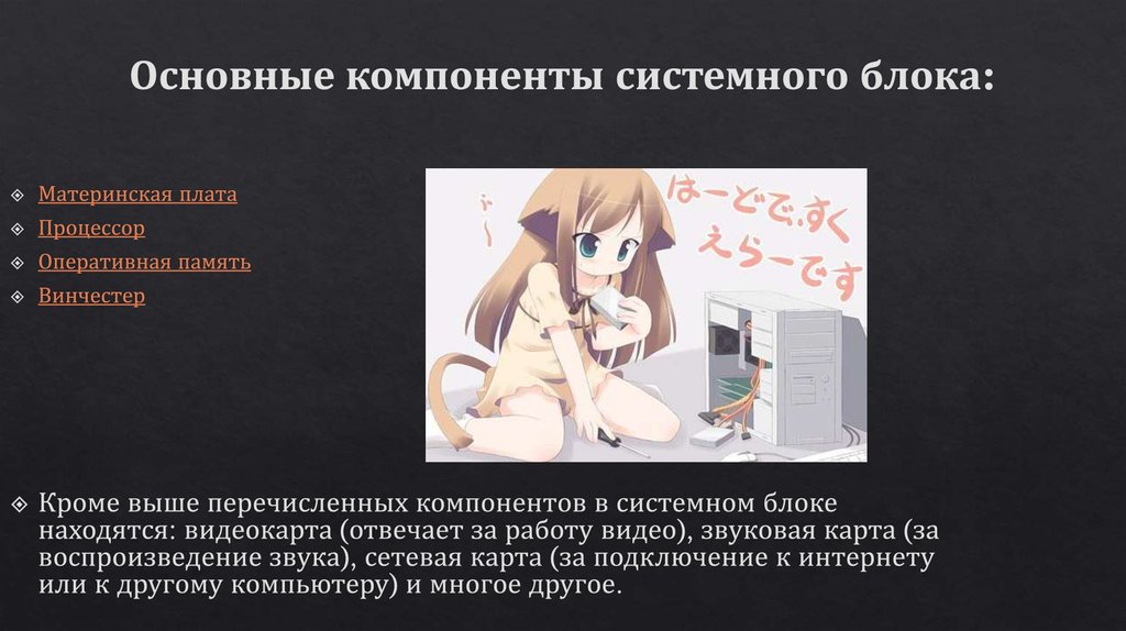 Основные компоненты системного блока: