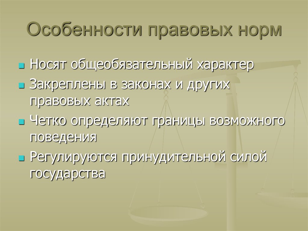 В чем особенности юридических норм которые принято