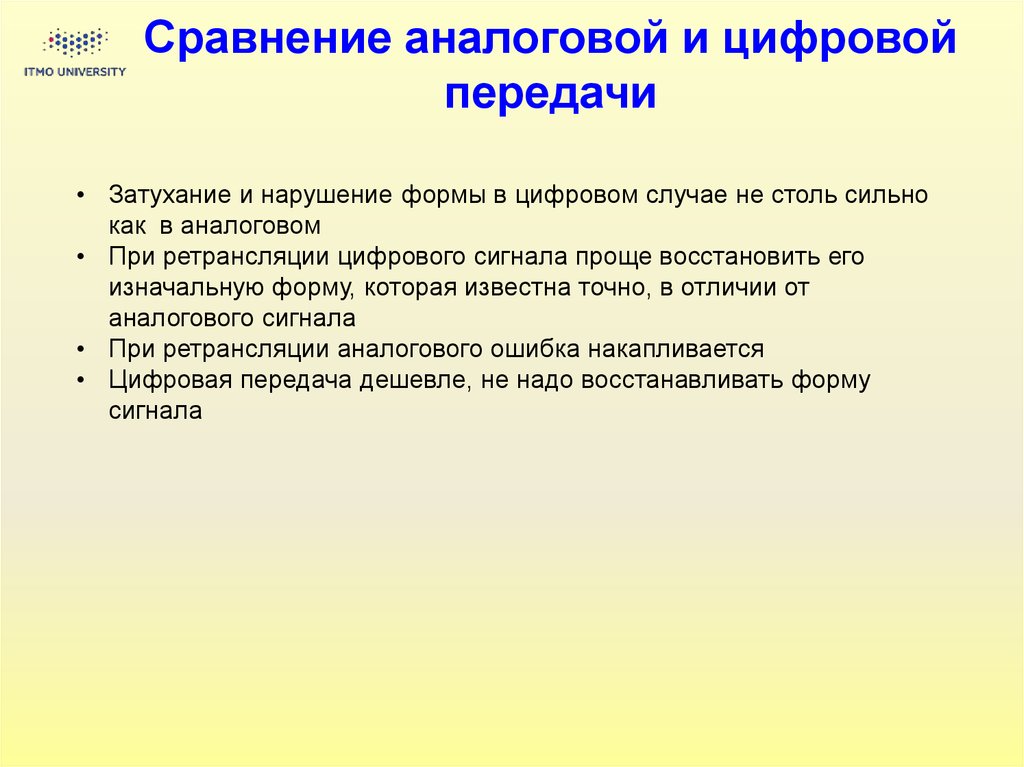 Сравнение аналоговой и цифровой передачи