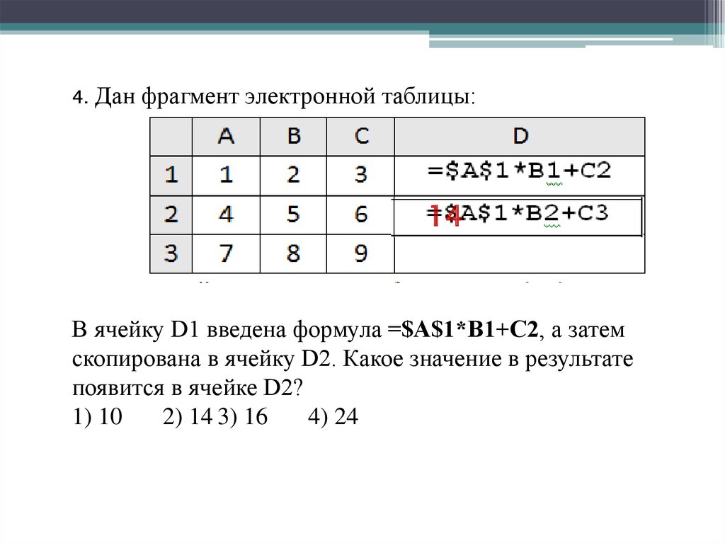 1а 1с. Ячейка 1. В ячейку d2 введена формула а1 в2-с3. А1/(в1*в1) в электронной таблице. В ячейке в1 записана формула.