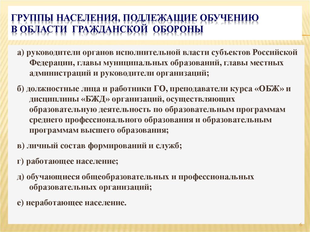 Обучение населения в области гражданской обороны презентация