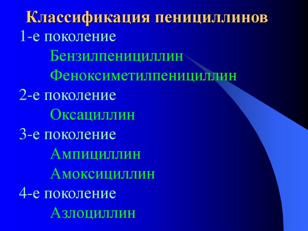 Группа пенициллинов классификация. Пенициллин 4 поколения препараты. Пенициллины поколения. Пенициллин поколение антибиотиков.