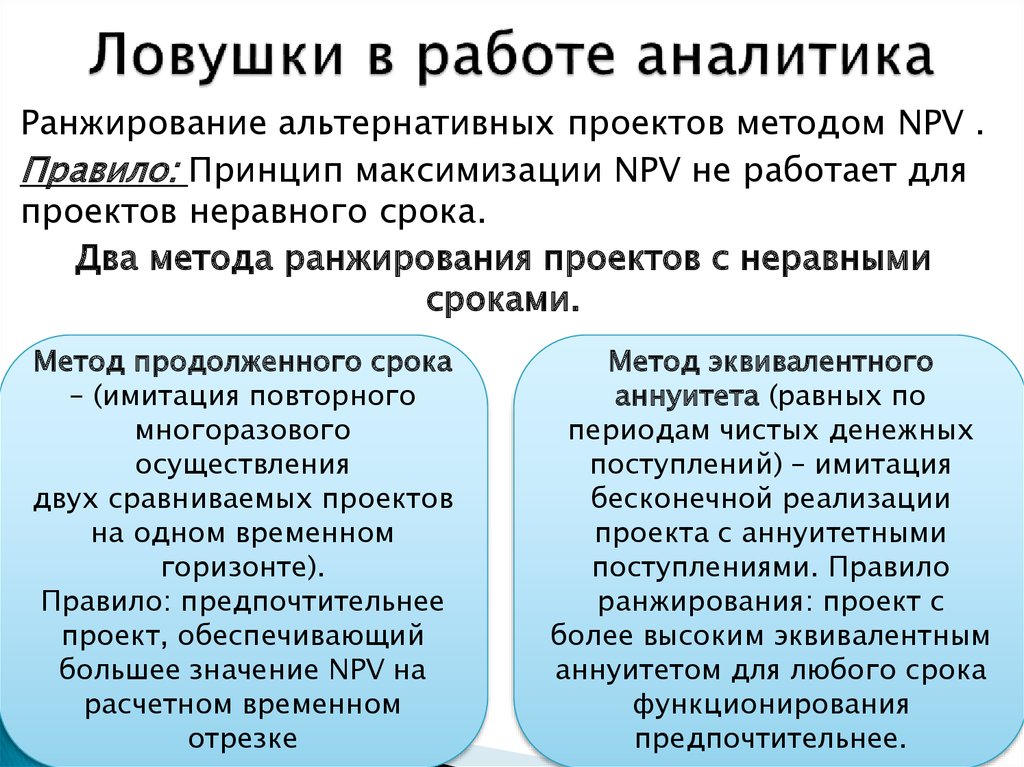Метод эквивалентного аннуитета применяется для сравнения проектов