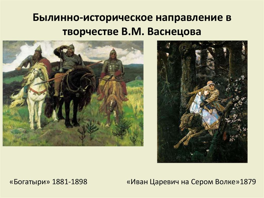 Историческое направление. «Богатыри» (1881—1898). В. М. Васнецова «богатыри» (1898 г.).. Васнецов Виктор богатыри направление. «Богатыри», 1881 - 1898 гг..