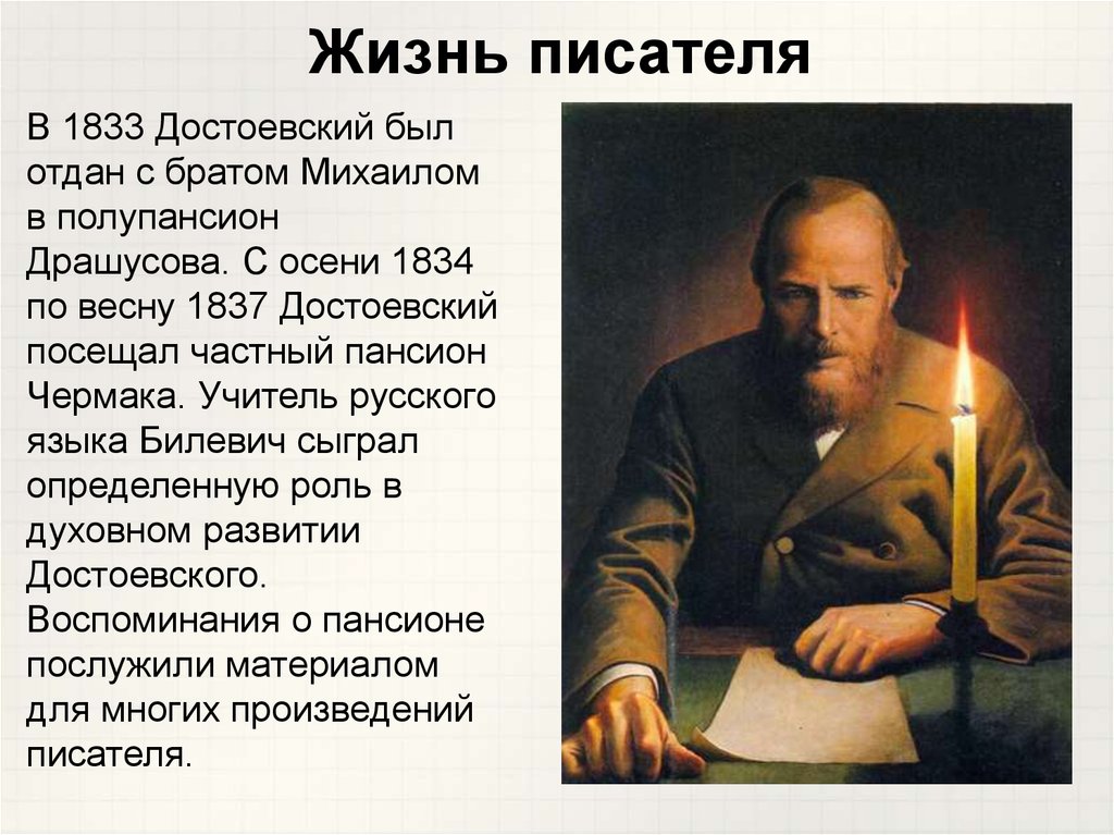 Вводит нас в жизнь достоевский. Достоевский фёдор Михайлович 1837.
