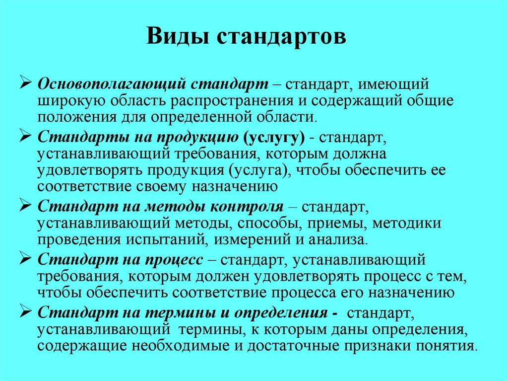 Презентация на тему виды стандартов