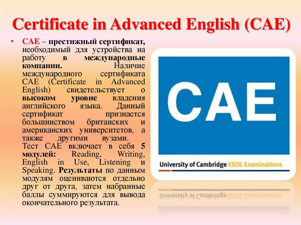 Certificate in Advanced English (CAE)