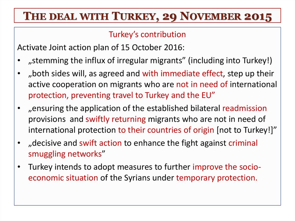 The deal with Turkey, 29 November 2015