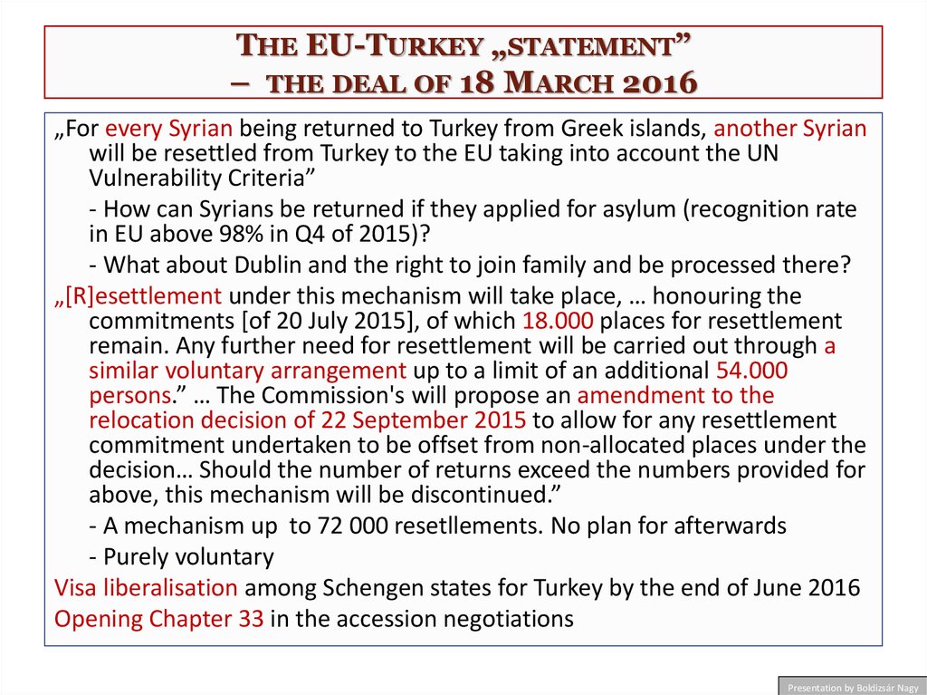 The EU-Turkey „statement” – the deal of 18 March 2016