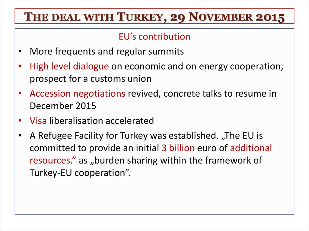 The deal with Turkey, 29 November 2015