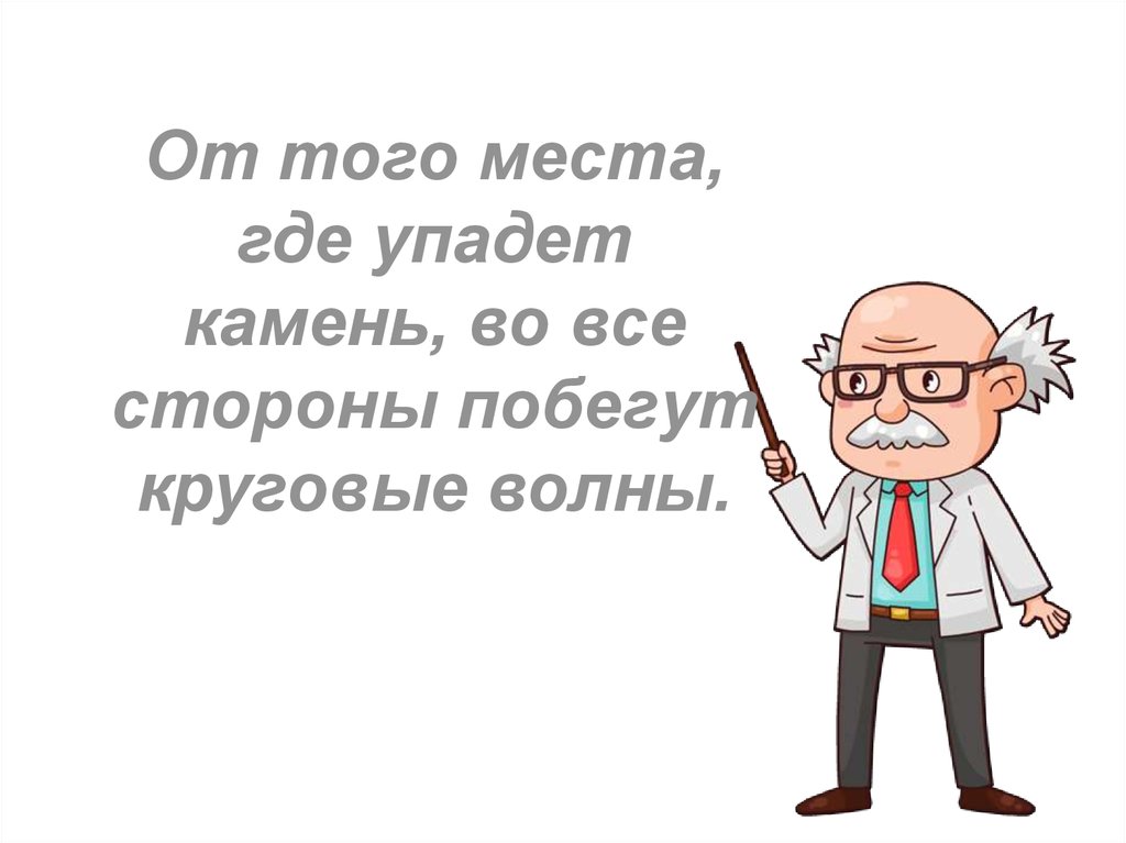 От того места, где упадет камень, во все стороны побегут круговые волны.
