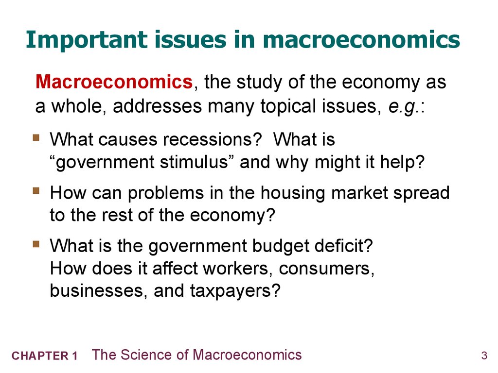 Important issues in macroeconomics