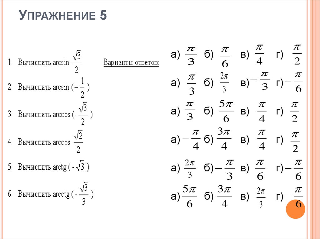 Тригонометрические операции над обратными тригонометрическими функциями