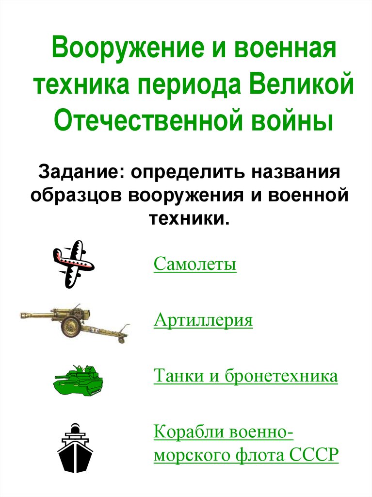 Образцы отечественной военной техники и вооружения периода великой отечественной войны их создатели