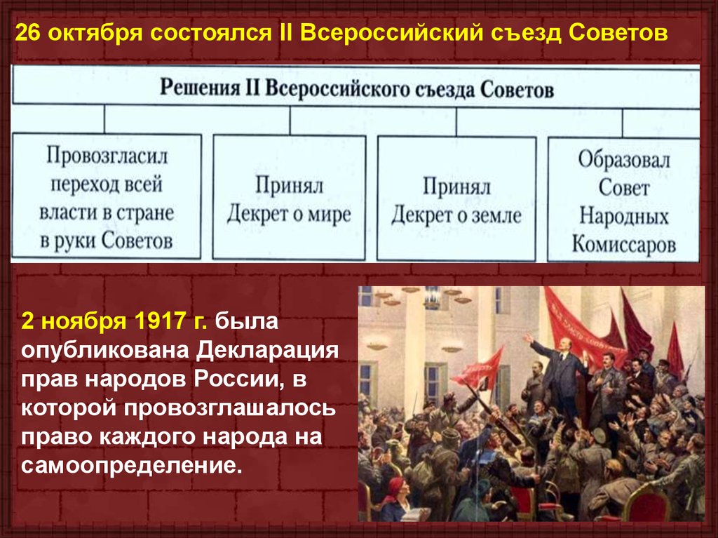 Всероссийский съезд советов принял. Две партии революции 1917 года. Цели нового государства 1917 го. Какие события и решения.