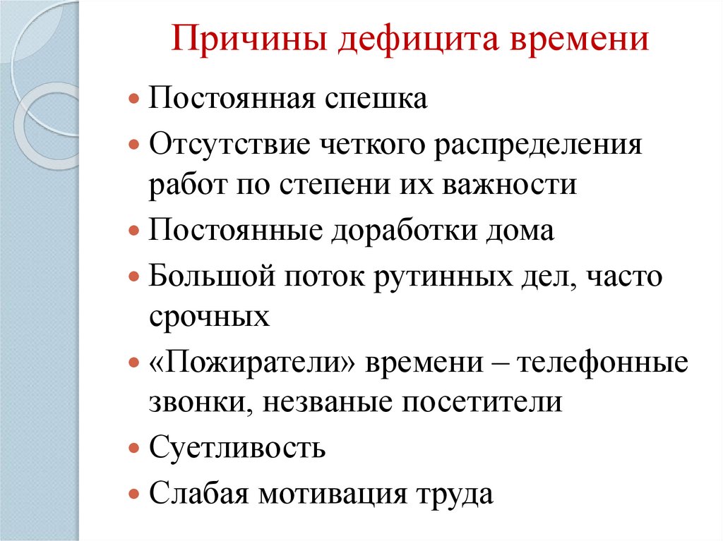 Причины свободных. Причины дефицита времени в тайм менеджменте. Основные причины дефицита времени тайм менеджмент. Основные причины дефицита времени. Причины дефицита рабочего времени.