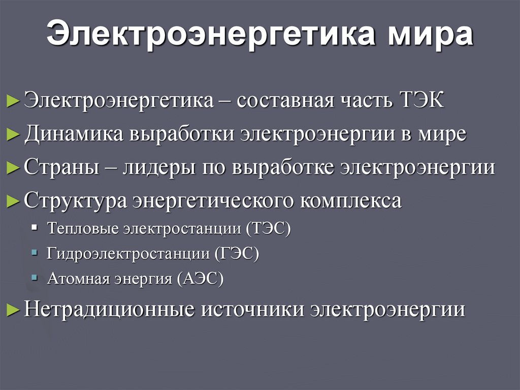 Карта электроэнергетики мира