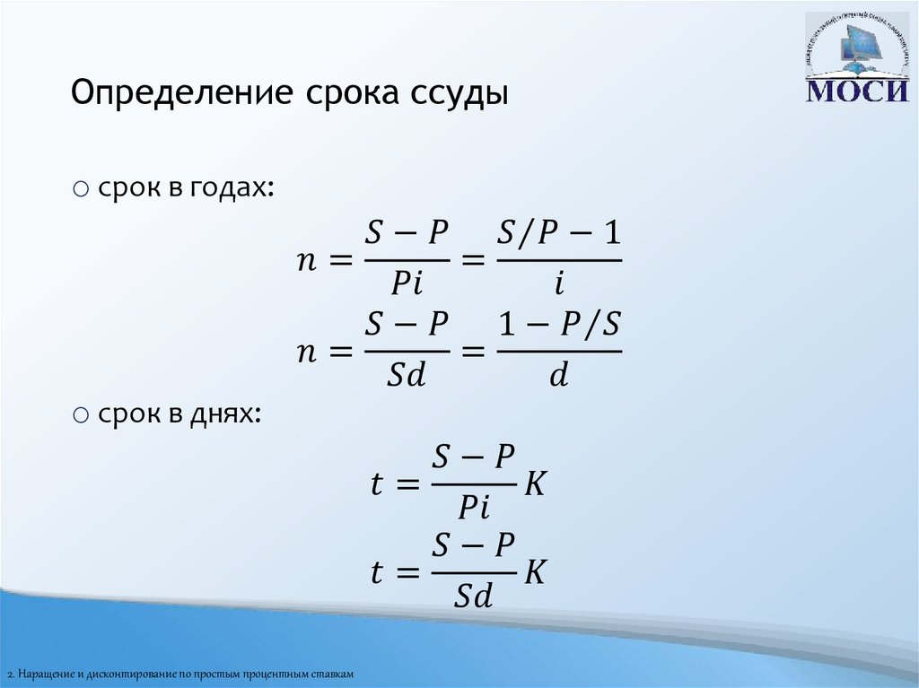 Определение срока ссуды