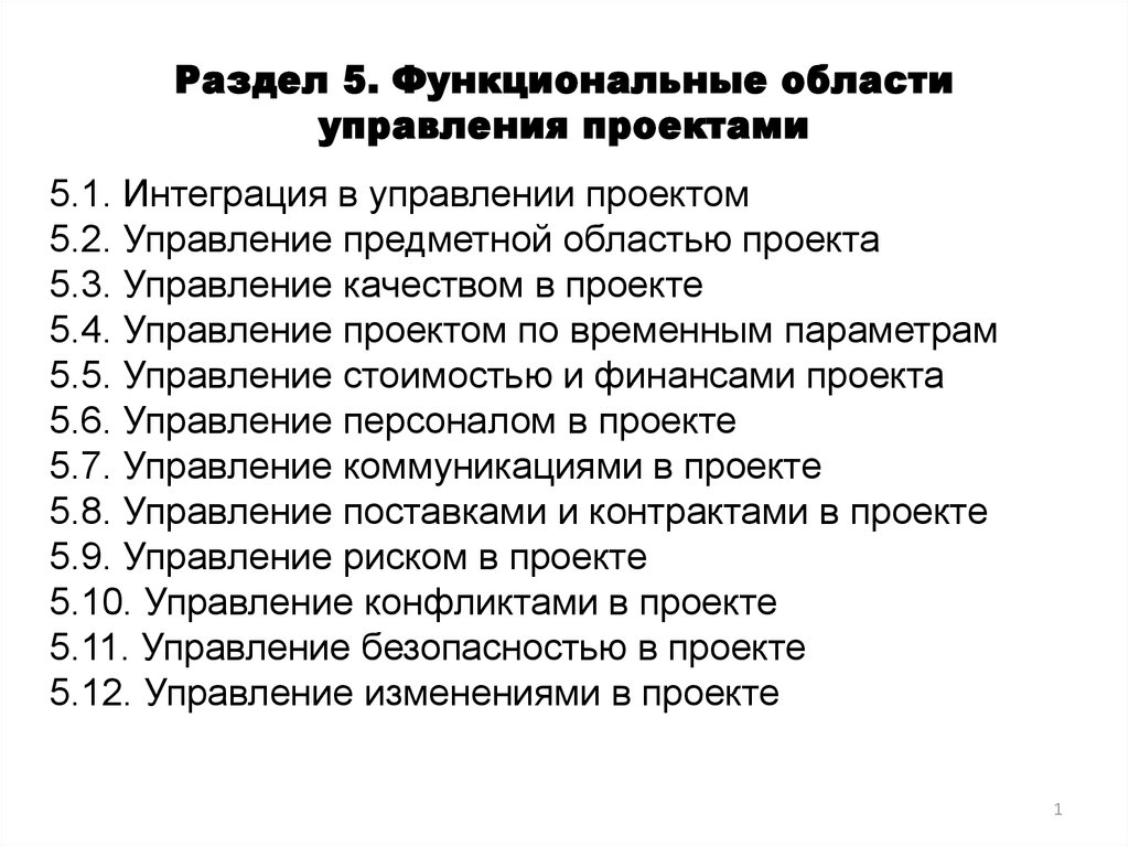 Функциональные области управления проектом включают в том числе