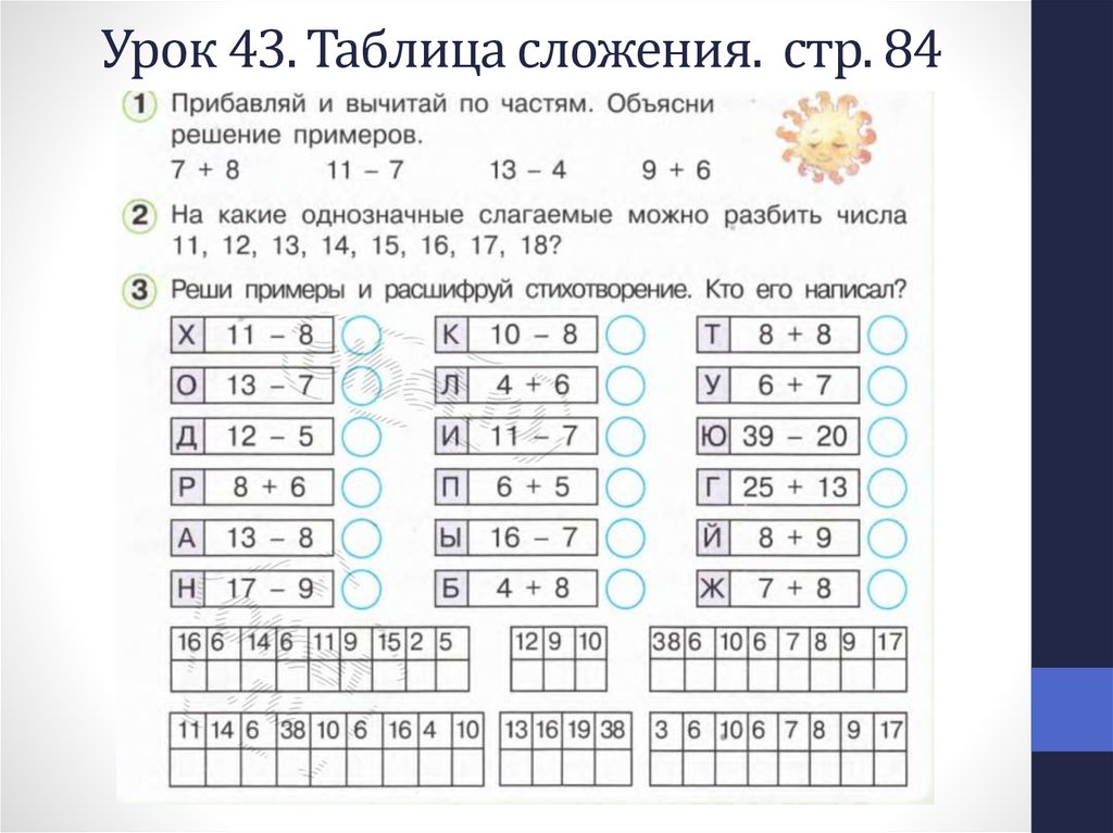 Таблица сложения урок 39 петерсон презентация