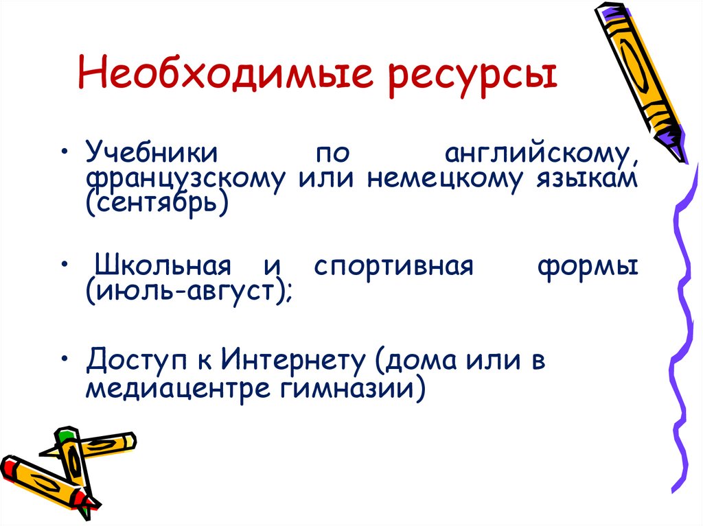 Необходимые ресурсы