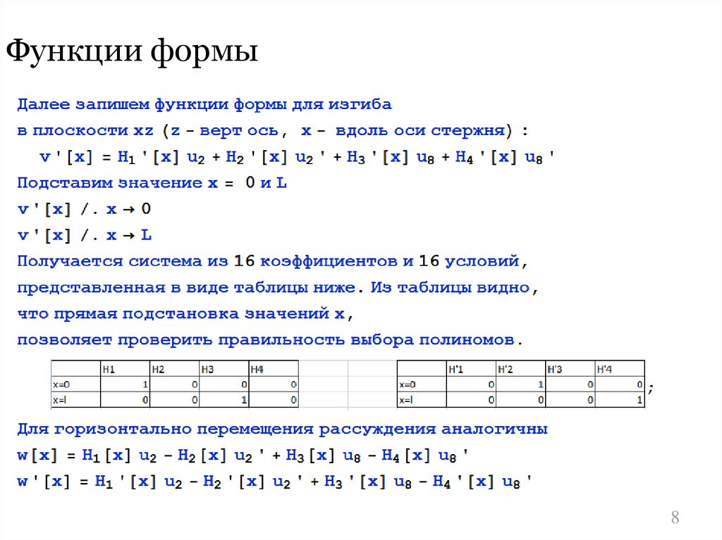 Функции формы