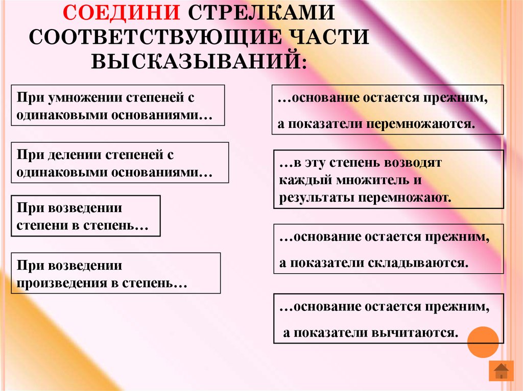 Части цитата. Применение степеней. Соединить части высказывания. Применение степеней в жизни. Соедините линиями соответствующие части высказываний.