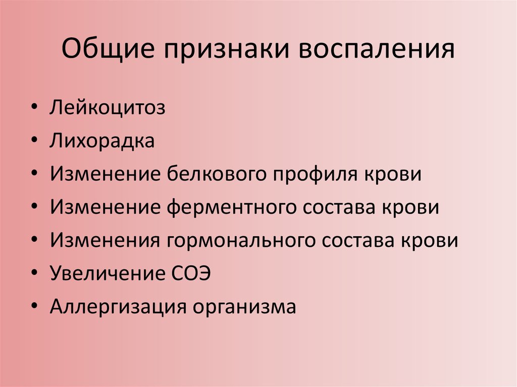 Признаки воспаления после