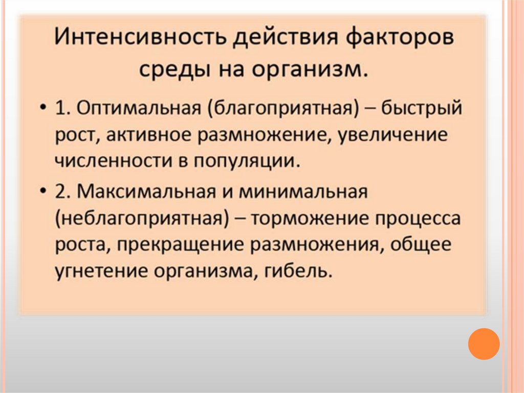 Интенсивность действия факторов среды