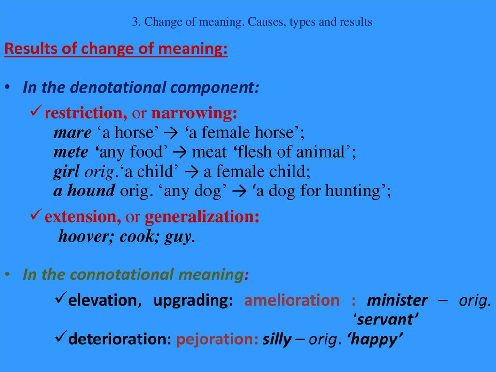 3. Change of meaning. Causes, types and results