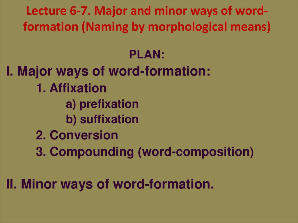 Lecture 6-7. Major and minor ways of word-formation (Naming by morphological means)
