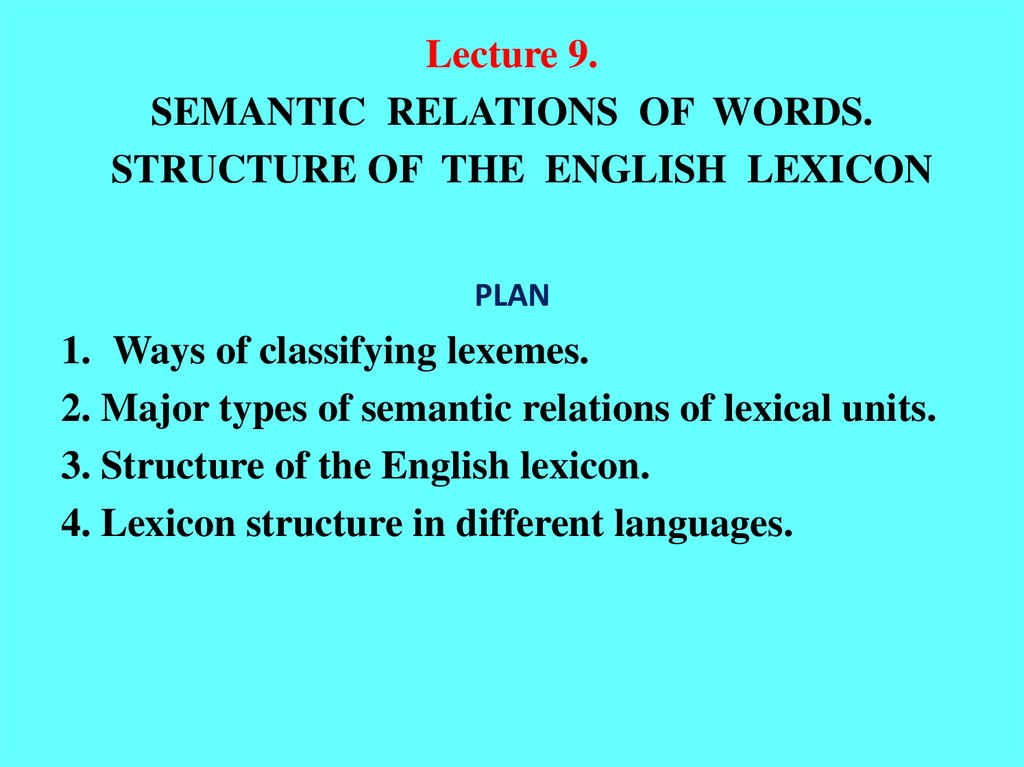 Lecture 9. SEMANTIC RELATIONS OF WORDS. STRUCTURE OF THE ENGLISH LEXICON