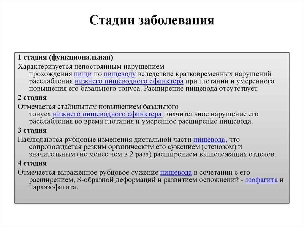 Основные стадии заболевания