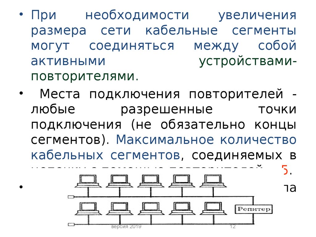 Необходимость увеличения. Кабельный сегмент сети. . Сегменты соединяются различными устройствами — повторителями. Сети по размеру. Элементы комбинируются между собой.