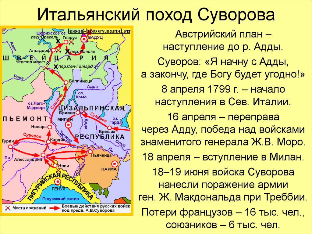 Итальянский и швейцарский походы суворова 1799 контурная карта по истории 8 класс гдз