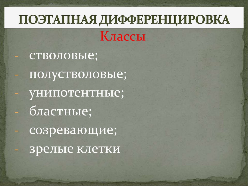 ПОЭТАПНАЯ ДИФФЕРЕНЦИРОВКА