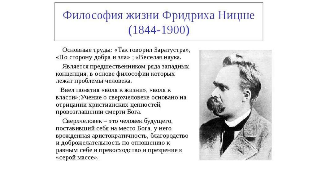 Философия 7. Фридрих Ницше основные труды. Основные труды Ницше в философии. Философия Фридриха Ницше Сверхчеловек. Философия жизни Фридриха Ницше презентация.