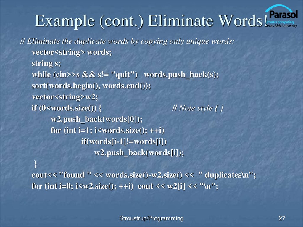 Example (cont.) Eliminate Words!