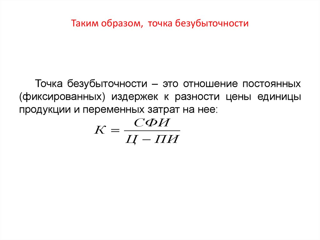 Таким образом, точка безубыточности