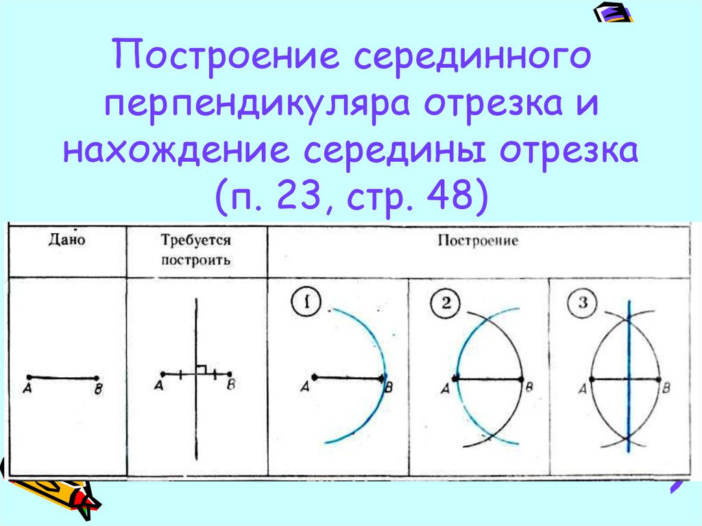 Построение отрезка равного данному построение середины отрезка