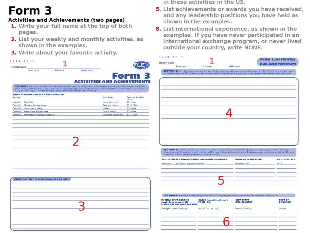 Form 3 Activities and Achievements (two pages)