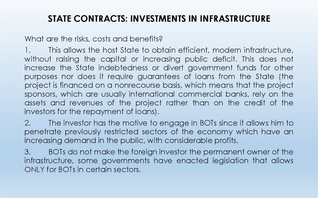 STATE CONTRACTS: INVESTMENTS IN INFRASTRUCTURE
