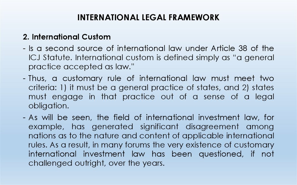 INTERNATIONAL LEGAL FRAMEWORK