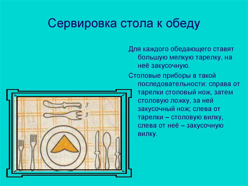 Презентация на тему сервировка стола к обеду этикет 6 класс