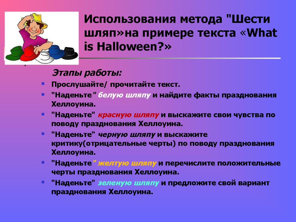Использования метода "Шести шляп»на примере текста «What is Halloween?»