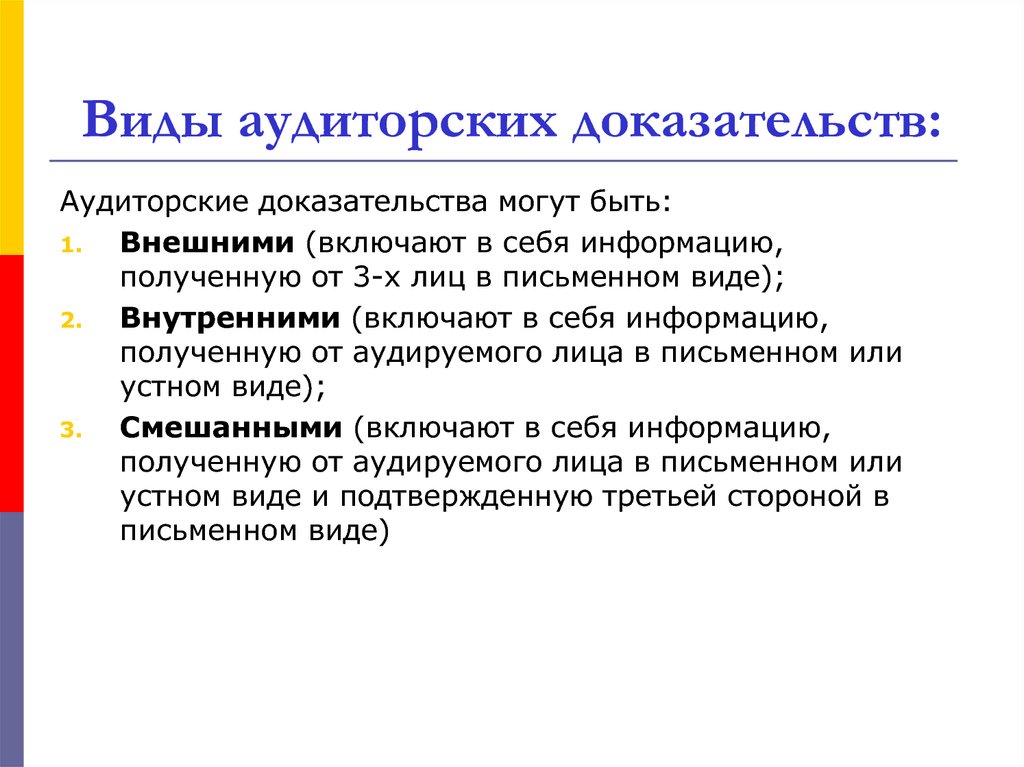 Аудиторские доказательства. Виды аудиторских доказательств. Источники и методы получения аудиторских доказательств. Классификация аудиторских доказательств. Виды аудитор доказательств.