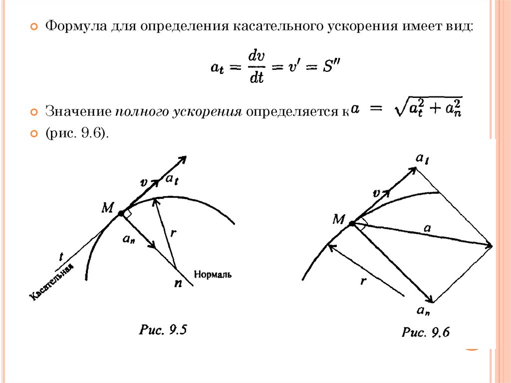 Определите уравнение ускорения. Формула для определения касательного ускорения. Касательное и нормальное ускорение формулы. Ускорение полное нормальное и касательное. Формула для определения касательного ускорения имеет вид.